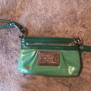 bright green coach wristlet